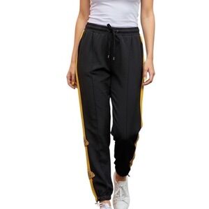 Darkwin Black Yellow Stripe Beaded Leaf Jogger Pants Elastic Waist Size 2 Sporty